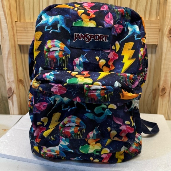 Jansport Handbags - Jansport Super break Backpack‎ Multi-color Unicorn and Rainbow Mania print NWOT
